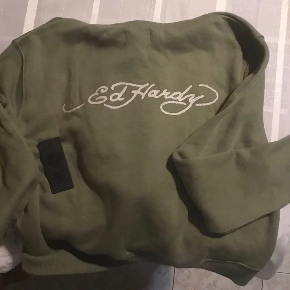 🌹2X HOST PICK🌹 ED HARDY “LOVE KILLS SLOWLY” GREEN PULL OVER HOODIE/NWT/SZ L - Picture 10 of 15
